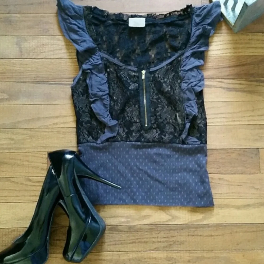 Free People Lace Tank w/Ruffles and Zipper